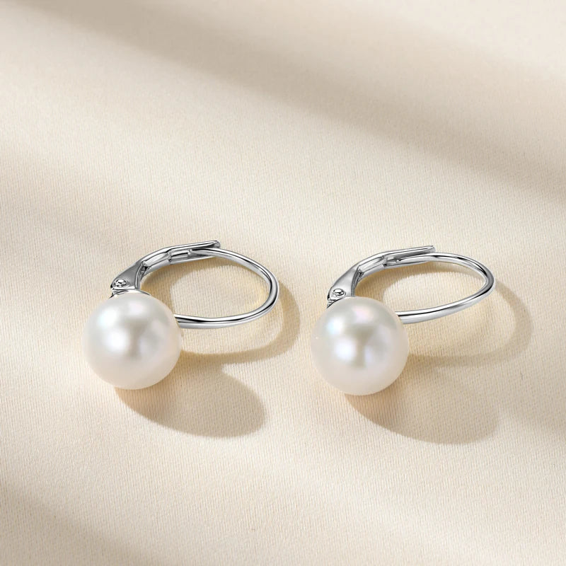 Anziw 100% 925 Sterling Silver Freshwater Pearl Drop Hook Hoop Earrings for-losil