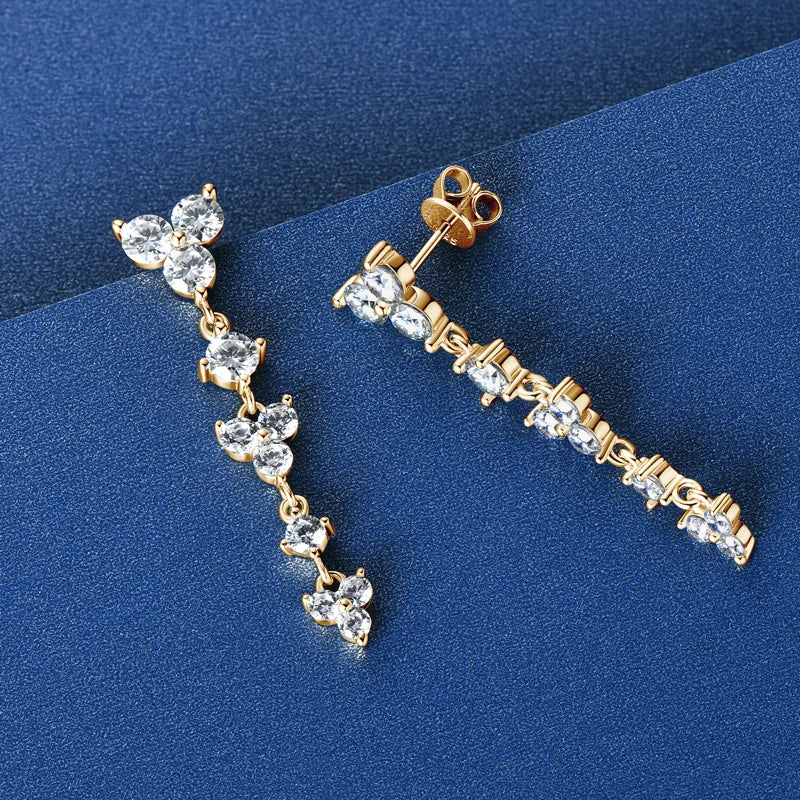 Real 925 Silver 4mm D Color Moissanite Long Drop Earrings Piercing Studs-losil