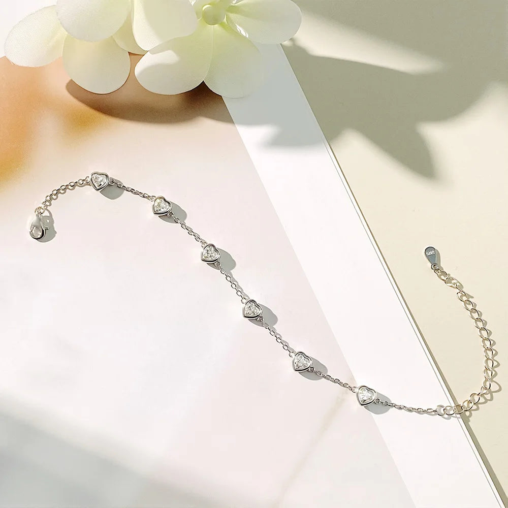 OEVAS 4MM Heart Moissanite Bracelets S925 Silver plated 18K gold Sparkling Wedding-losil