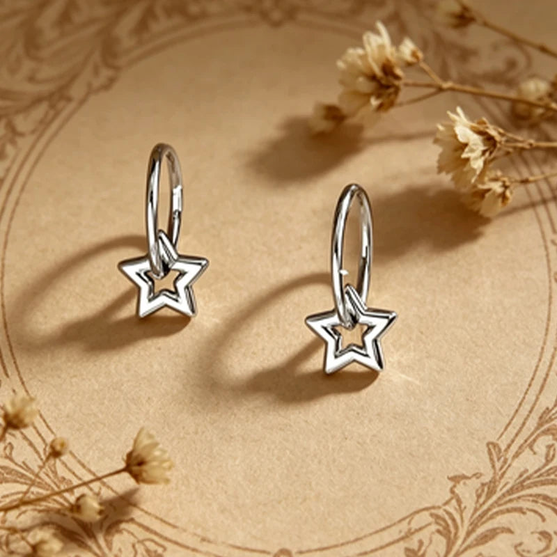 Huitan Glossy Star Drop Earrings Delicate Trendy Lovely Piercing Accessories for Women-losil
