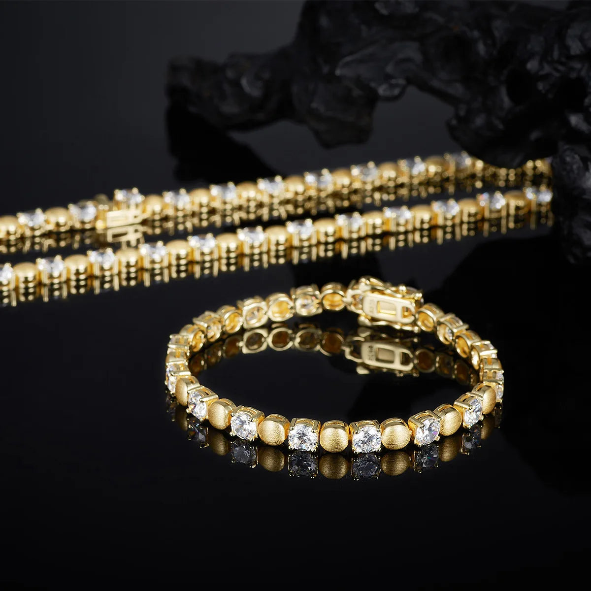 OEVAS each 5mm Round Moissanite Necklace Bracelet Set for Women S925 Silver-losil