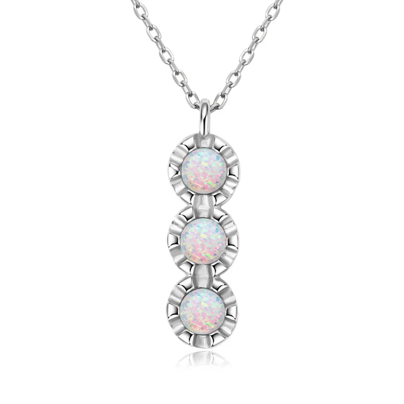 Luxury Artificial White Opal Pendant Necklace for Women 925 Silver Oval Pear-losil