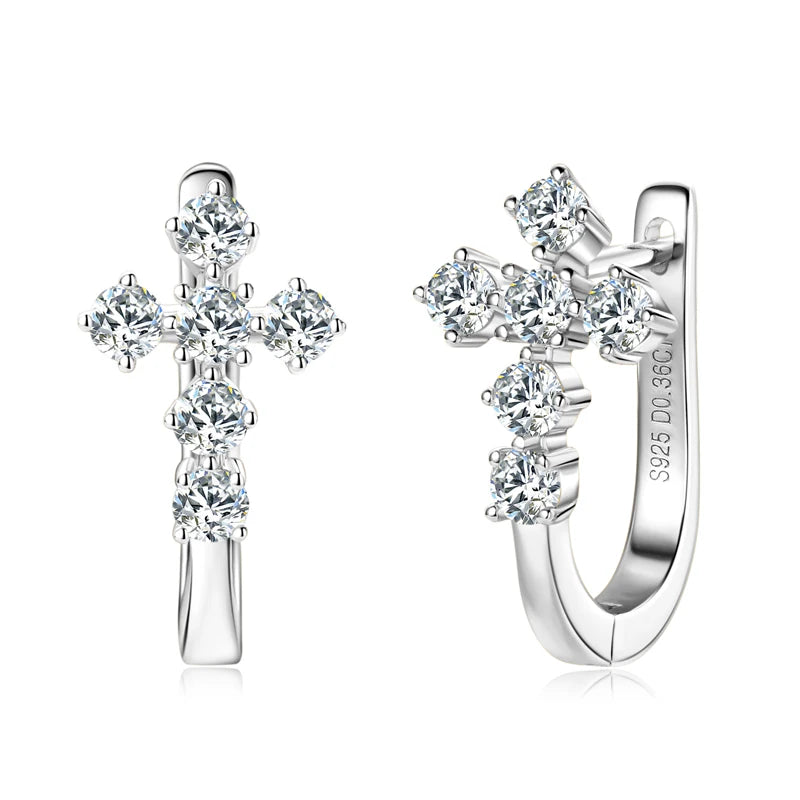 Cross Hoop Earrings 925 Silver 2.5mm Moissanite Huggie Earrings for Women Men-losil