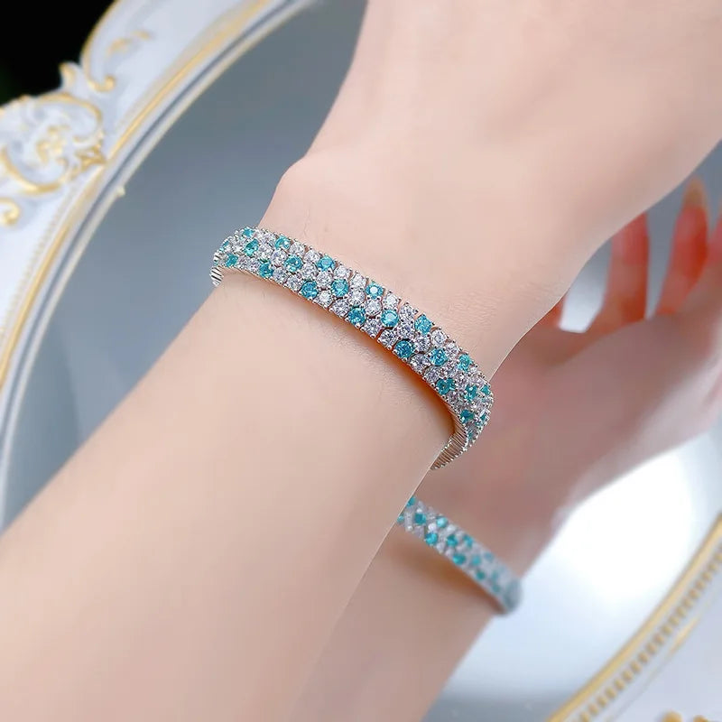 OEVAS Full 5A Blue Zircon Lab Diamond Bracelet S925 Silver plated 18K-losil