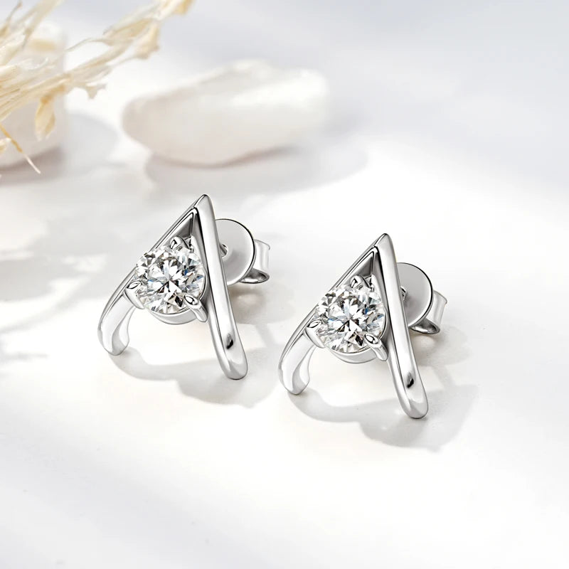Original 925 Silver 5mm 0.5ct Round D Moissanite Triangle Stud Earrings for-losil