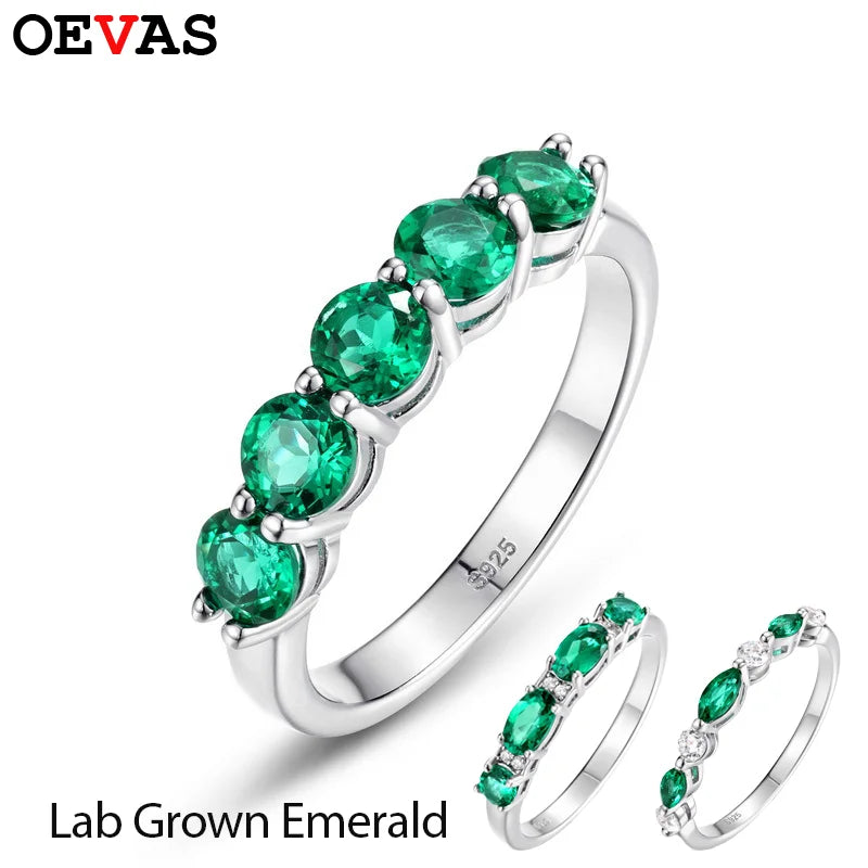 OEVAS Lab Grown Emerald Ring 100% S925 Sterling Silver inlay Zircon For-losil