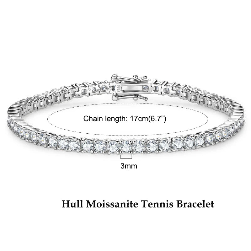 Anziw 3mm 5mm D VVS1 Moissanite Tennis Bracelet Plated 18k White Gold-losil