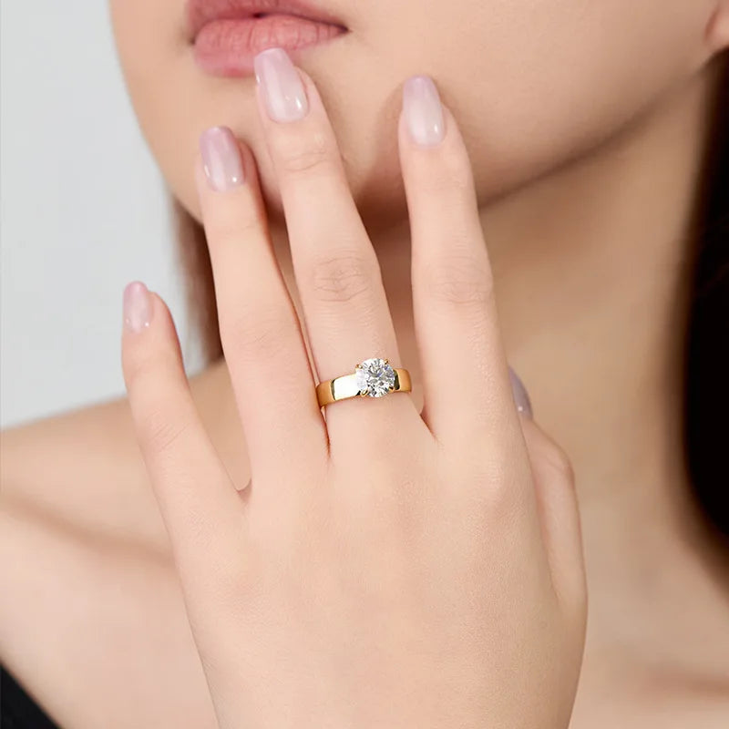 OEVAS 2CT 8MM Round Moissanite Ring For Women S925 Silver 18K Gold-losil