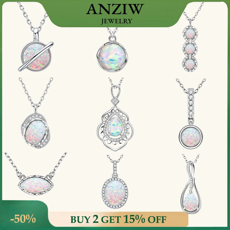 Luxury Artificial White Opal Pendant Necklace for Women 925 Silver Oval Pear-losil