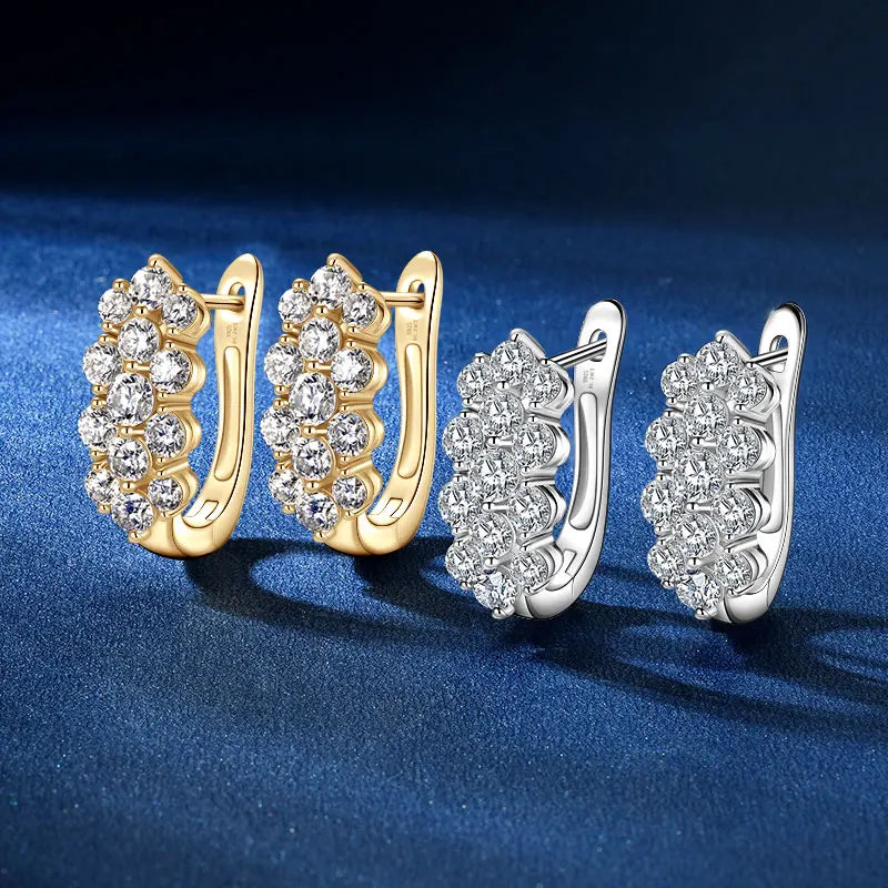 Anziw 2026 Fashion Clustered Triple-Row D Moissanite Hoop Huggie Earrings for Women-losil