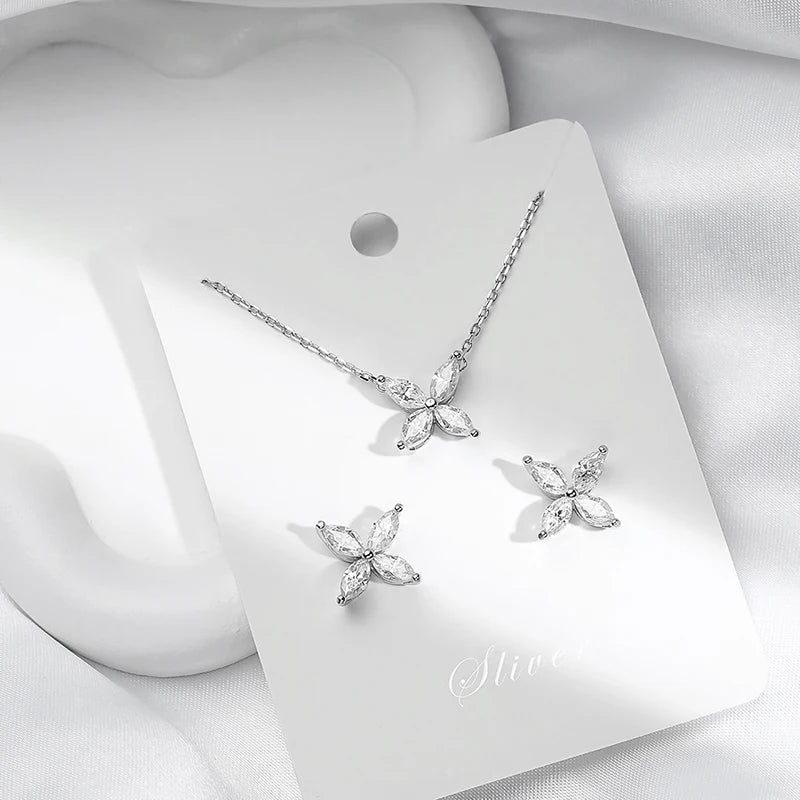 OEVAS 100% 925 Sterling Silver Moissanite Diamond Butterfly Pendant Necklace Earrings For-losil