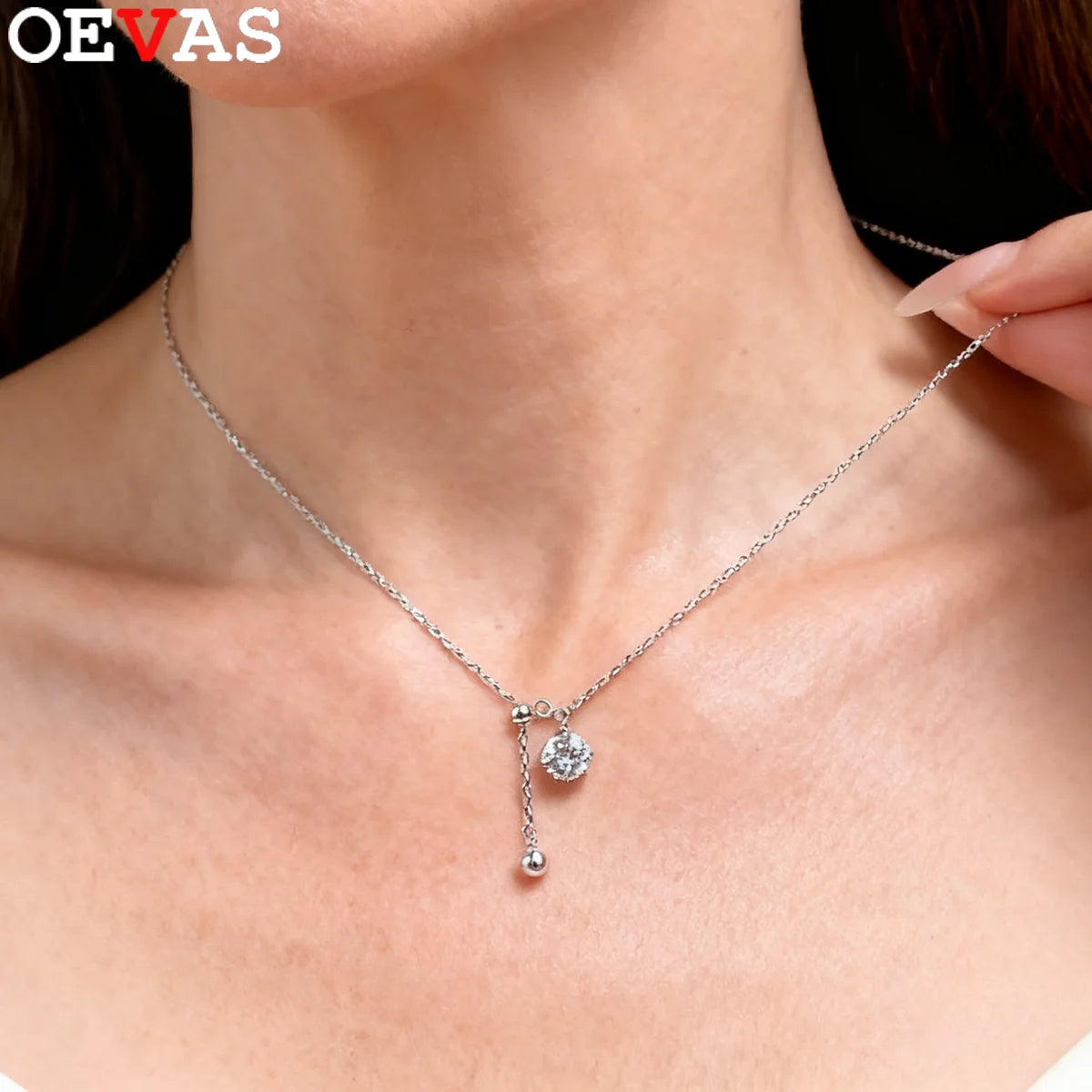 OEVAS 6MM Round Moissanite Pendant Necklace For Women 100% S925 Silver Adjustable-losil