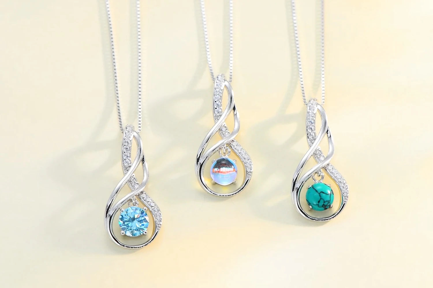12 Birthstone Infinity Pendant Necklace for Women 925 Silver Colorful Gemstone 6.5mm-losil
