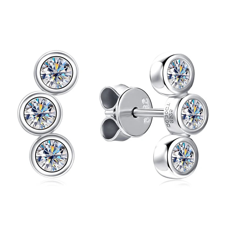Anziw 4.5mm&4mm&3mm All Moissanite Earrings Climber for Women Men 925 Silver Stud-losil