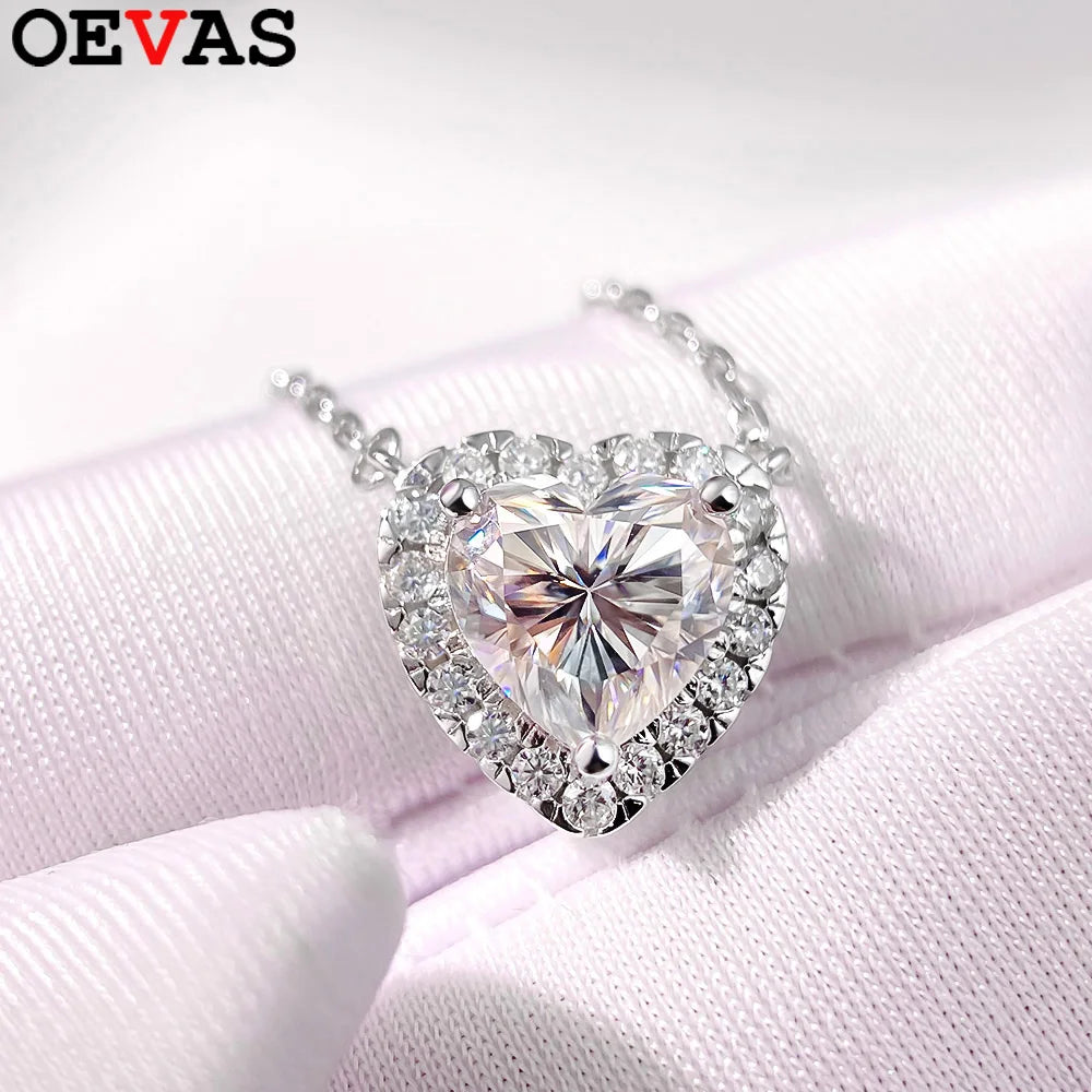 OEVAS 1-4CT Heart Full Moissanite Pendant Necklace For Women S925 Sterling Silver-losil