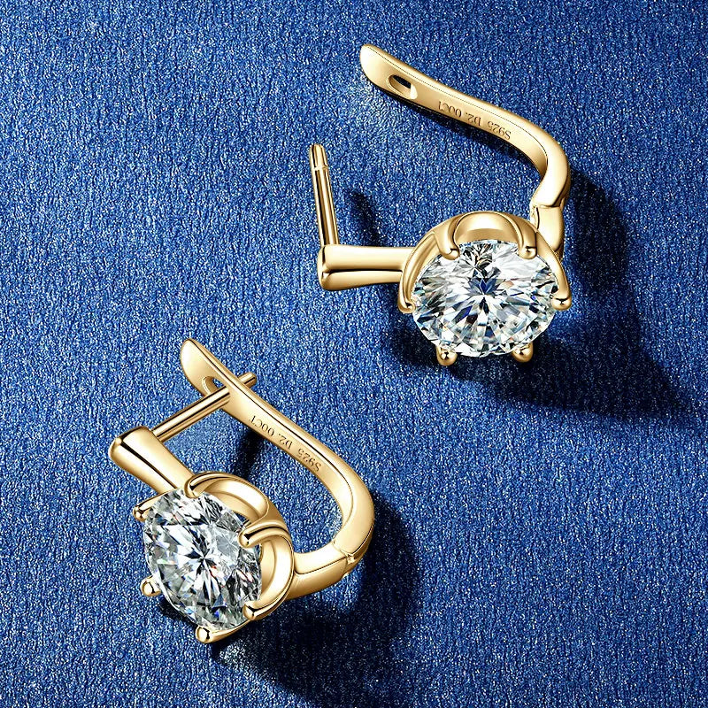 Anziw S925 8MM 2CT D Round Moissanite Solitaire Huggies Earrings Real 925-losil