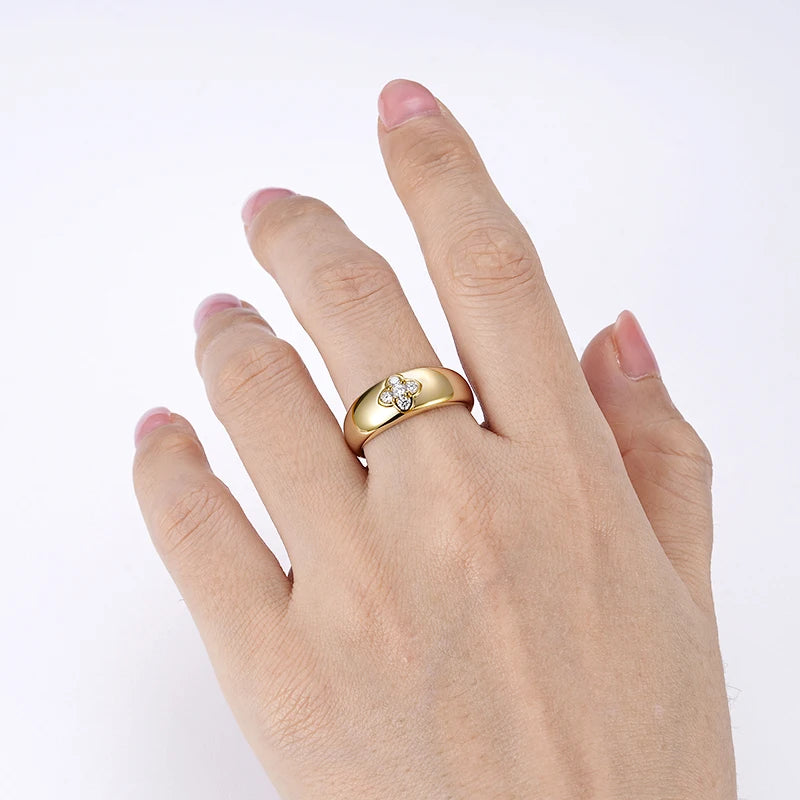 2025 Trendy Clover Flower Chunky Ring 925 Sterling Sliver D Moissanite Rings-losil