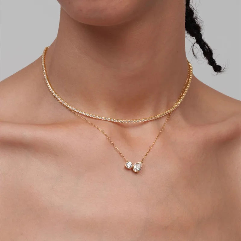 OEVAS 2CT Pear Cut Moissanite 2-stone Pendant Necklace For Women 100% S925-losil