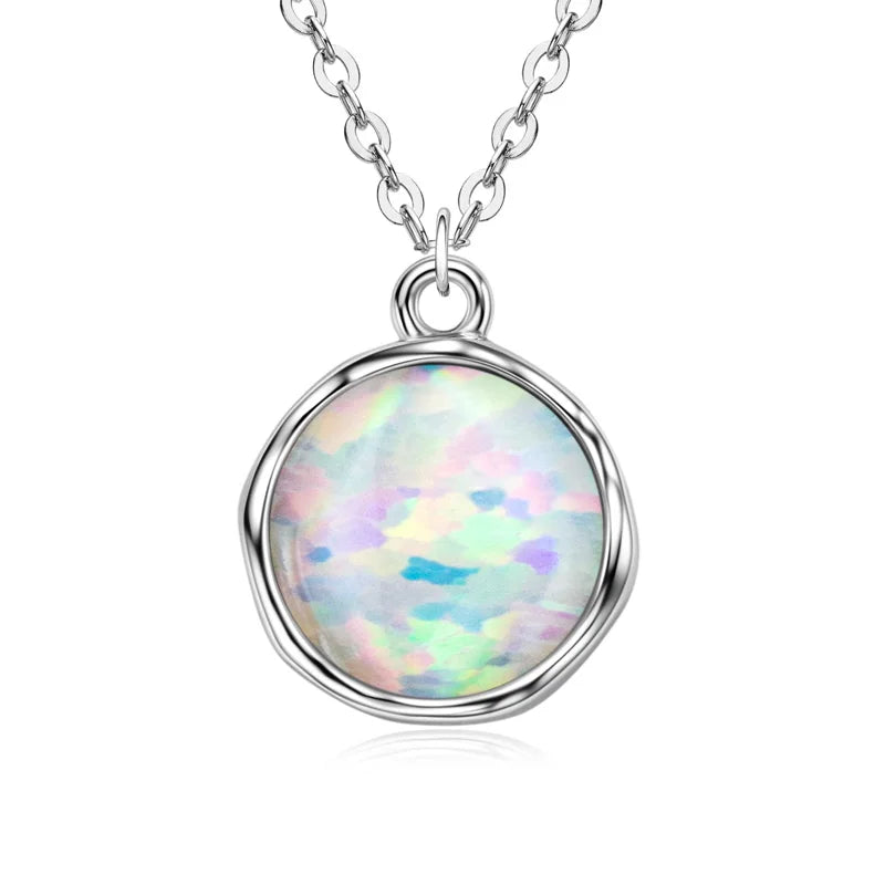 Luxury Artificial White Opal Pendant Necklace for Women 925 Silver Oval Pear-losil