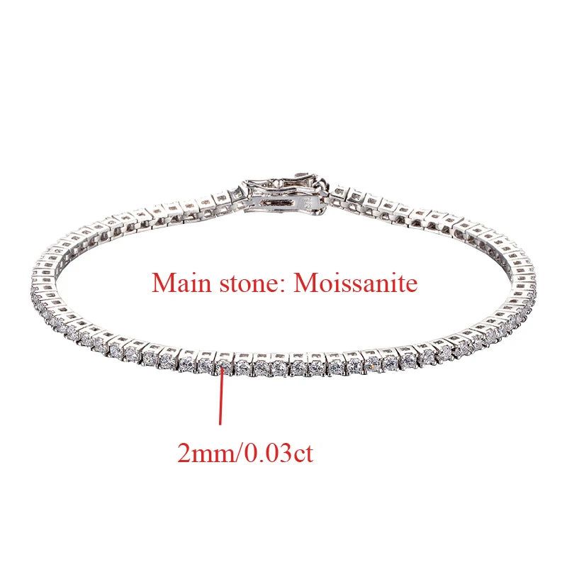 OEVAS 2MM 0.03 Carat Real Moissanite Women Tennis Chain Bracelet Fine Jewelry-losil