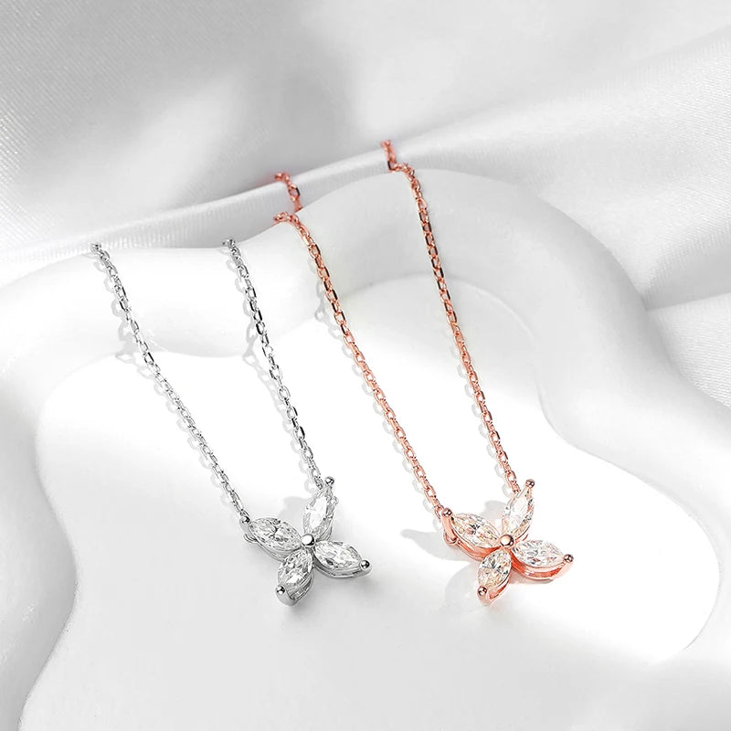 OEVAS 100% 925 Sterling Silver Moissanite Diamond Butterfly Pendant Necklace Earrings For-losil