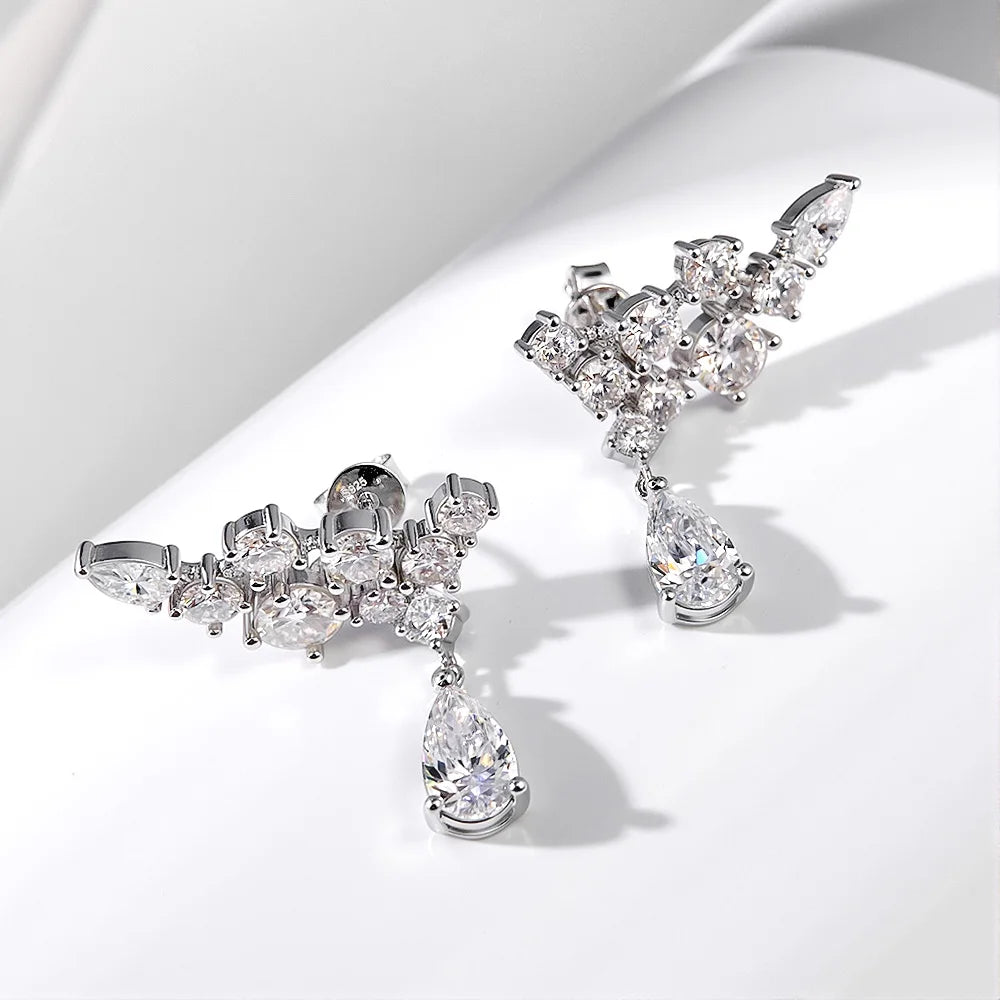 OEVAS Full Moissanite Water droplet Earring 100% 925 Silver Earrings For Women-losil