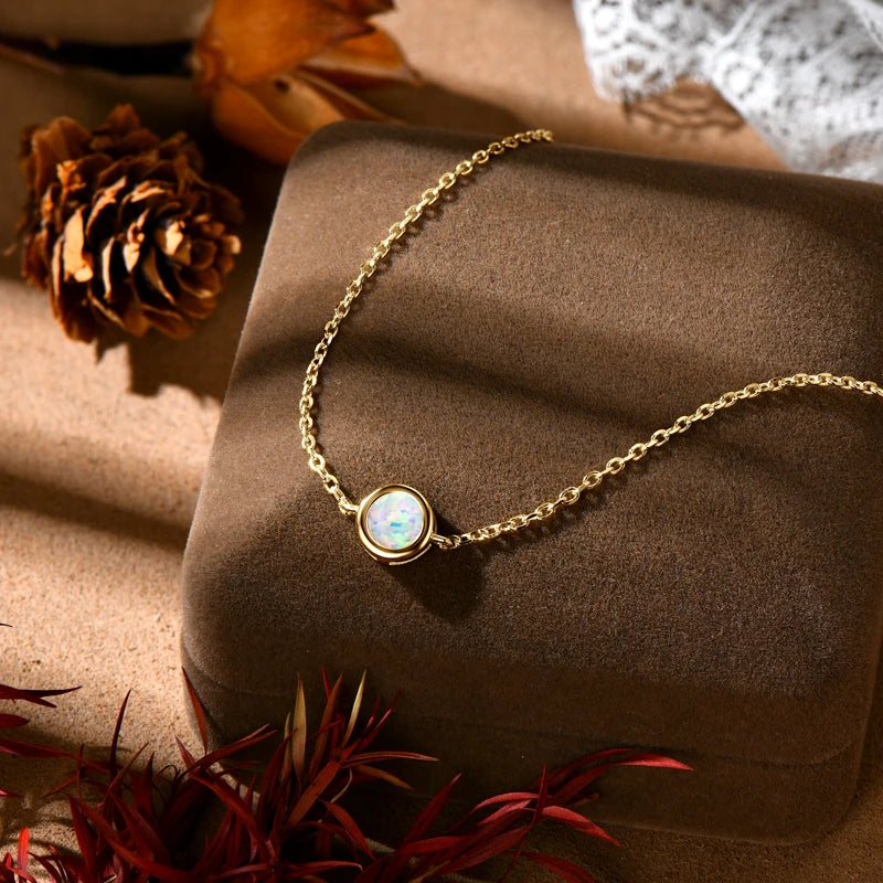 Anziw Bezel 6mm Opal Solitaire Bracelet Adjustable 925 Silver Chain 2024 Trendy-losil
