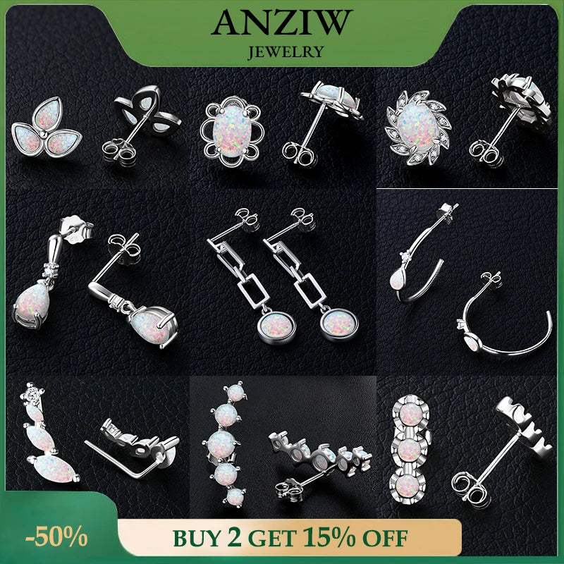 Fresh Opal Drop Stud Earrings for Women 925 Sterling Silver Curved Bar-losil