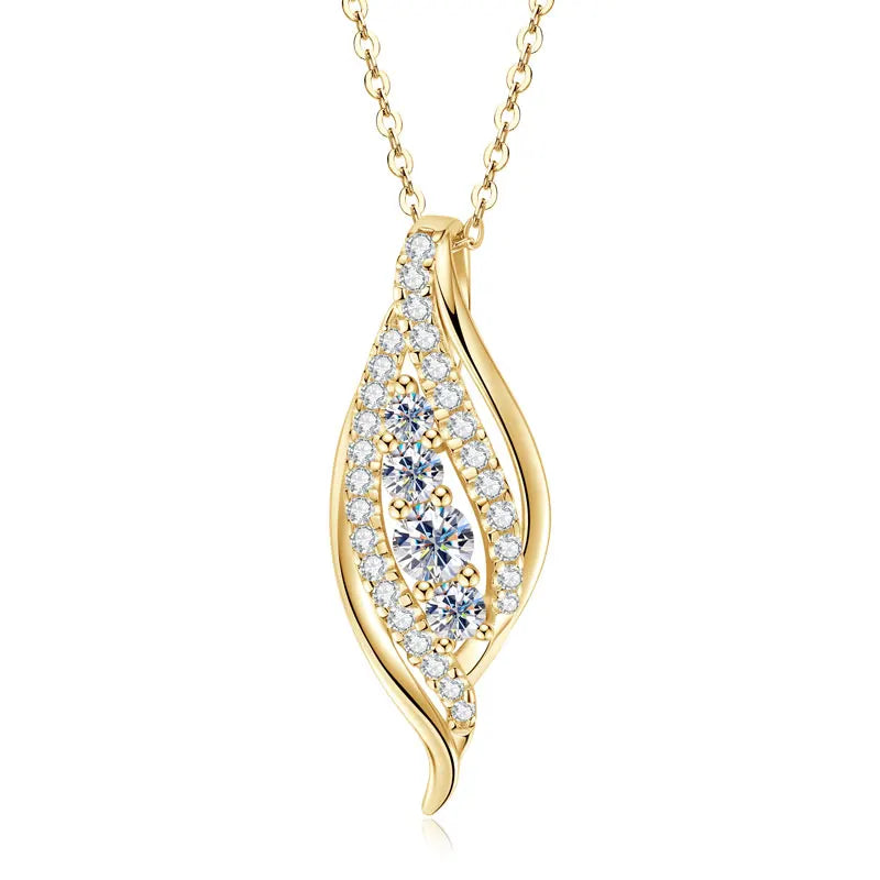 Anziw 2025 Luxury Moissanite Pendant Necklaces for Women 925 Silver Leaf Shape-losil