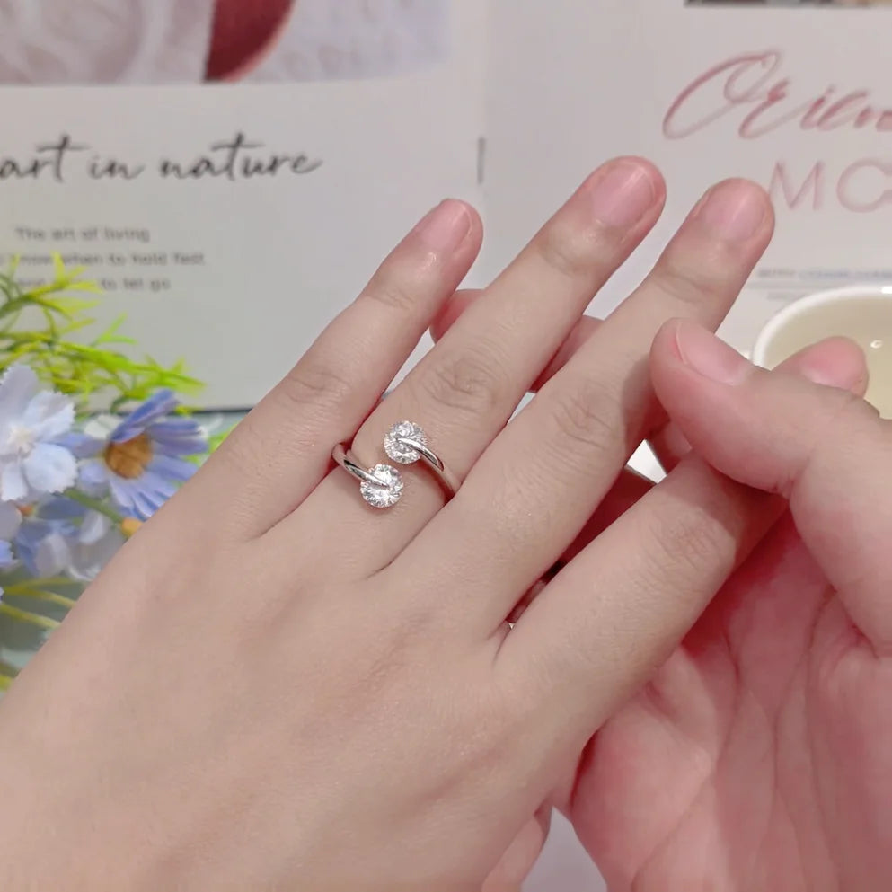 Anziw 2025 Two-stone Ring Moissanite 1CT 6.5MM 925 Sterling Silver Rings for-losil