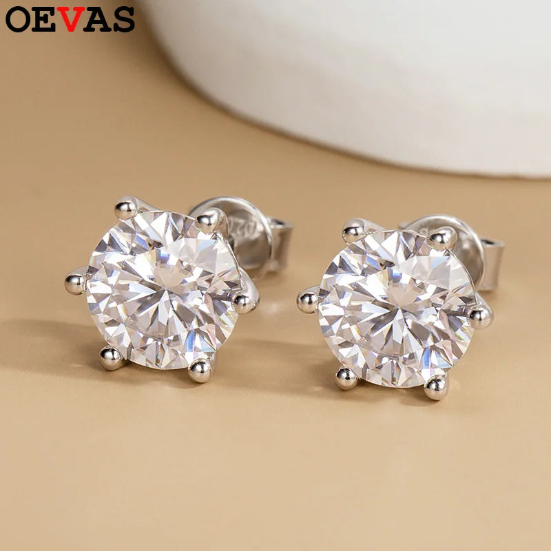OEVAS Moissanite Stud Earrings D Color 0.5-2 Carat 925 Sterling Silver Gold-losil
