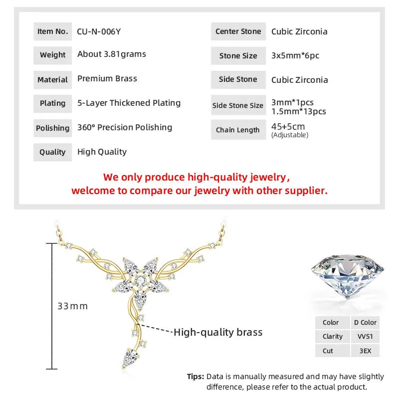 Anziw 2026 New 5A Cubic Zirconia Floral-Style Necklace for Women Wedding Engagement-losil