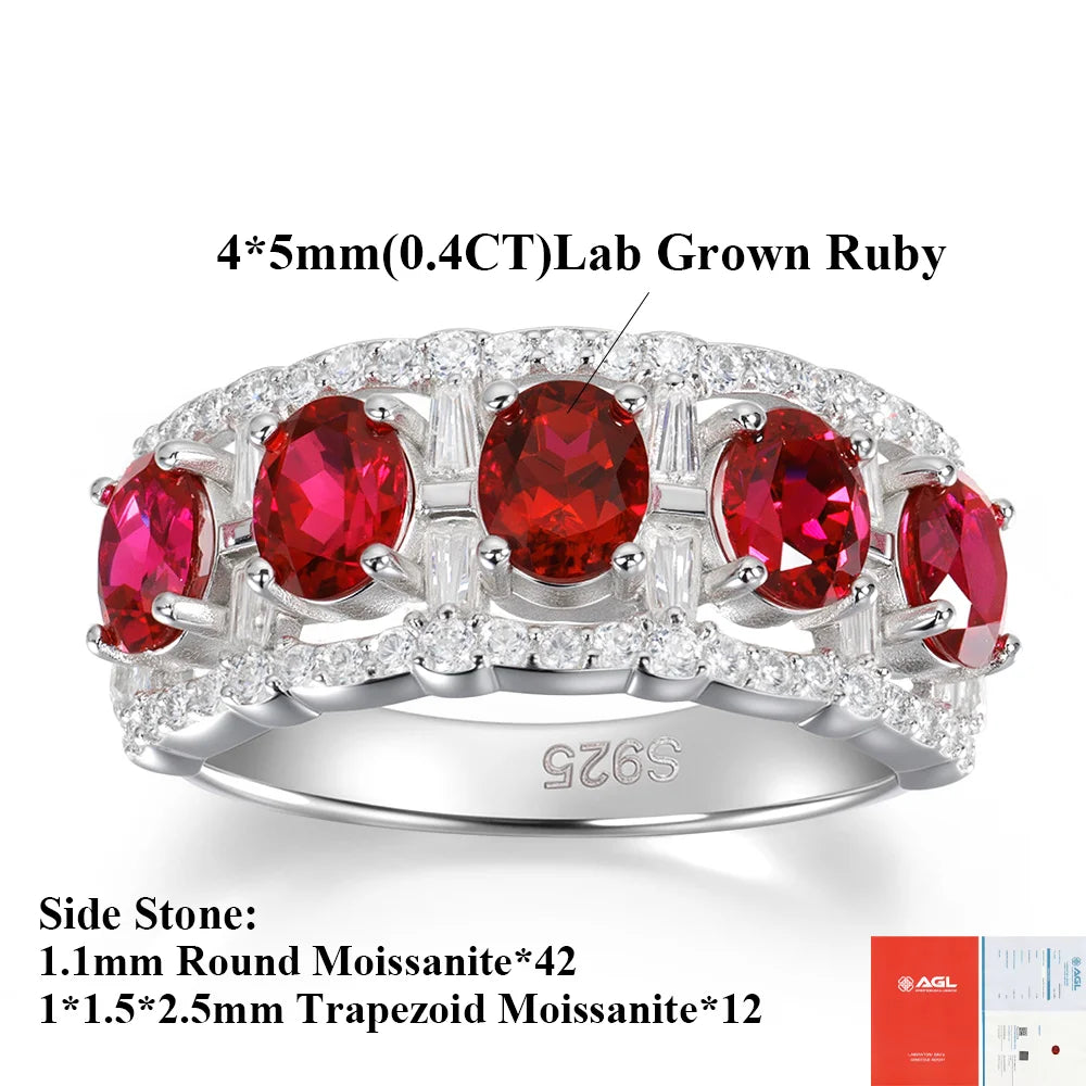 OEVAS 4x5mm Oval Cut Lab Grown Ruby Ring for Women 100% S925-losil