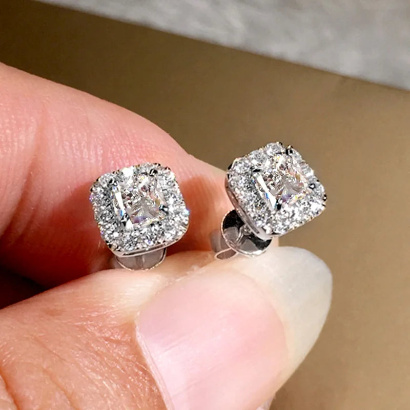 Huitan Trendy Shinning Stud Earrings for Women Bright Cubic Zirconia Ear Stud-losil