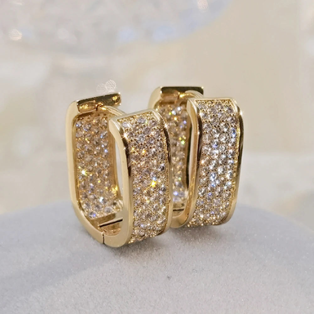 Huitan Fashion Women's Hoop Earrings with Sparkling Cubic Zirconia Fancy Female Ear-losil