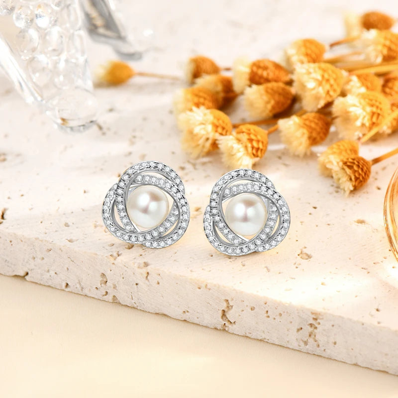 Anziw Natural Freshwater Pearl Stud Earrings for Women Real 925 Silver Elegant-losil