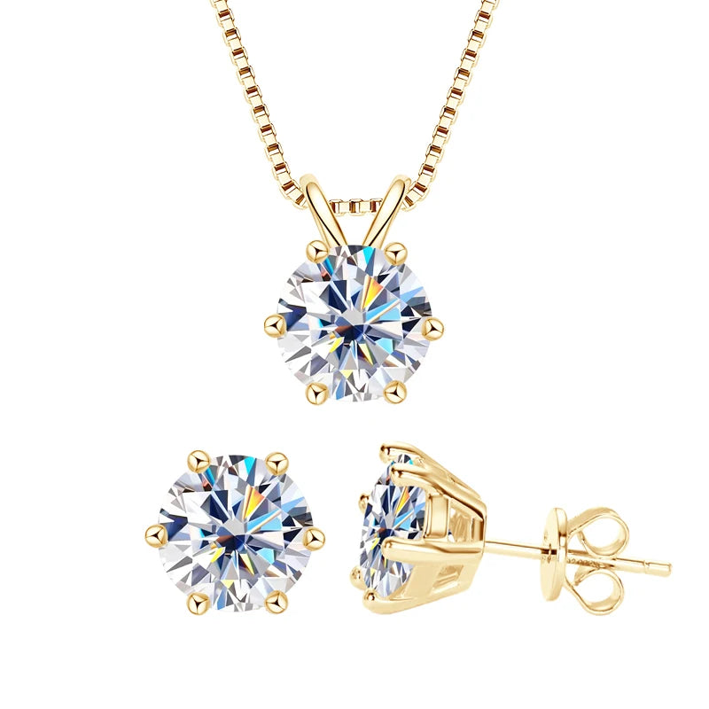 Anziw 18K Gold Plated Jewelry Set 3.0ctw D Color Round Moissanite Real-losil