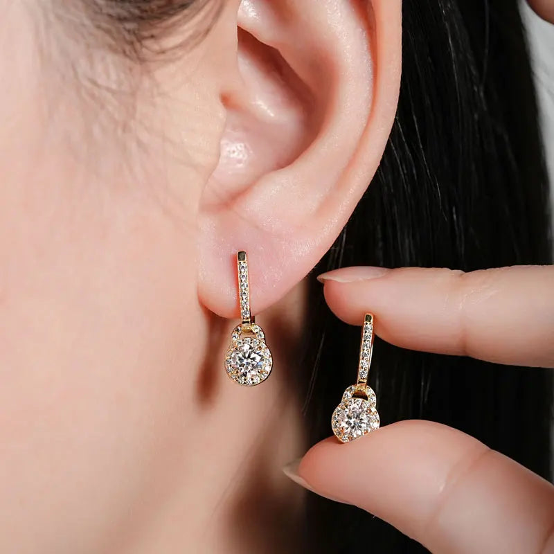 2024 Luxury Women's Hoop Earrings Real Silver 925 5mm Round Moissanite Drop-losil