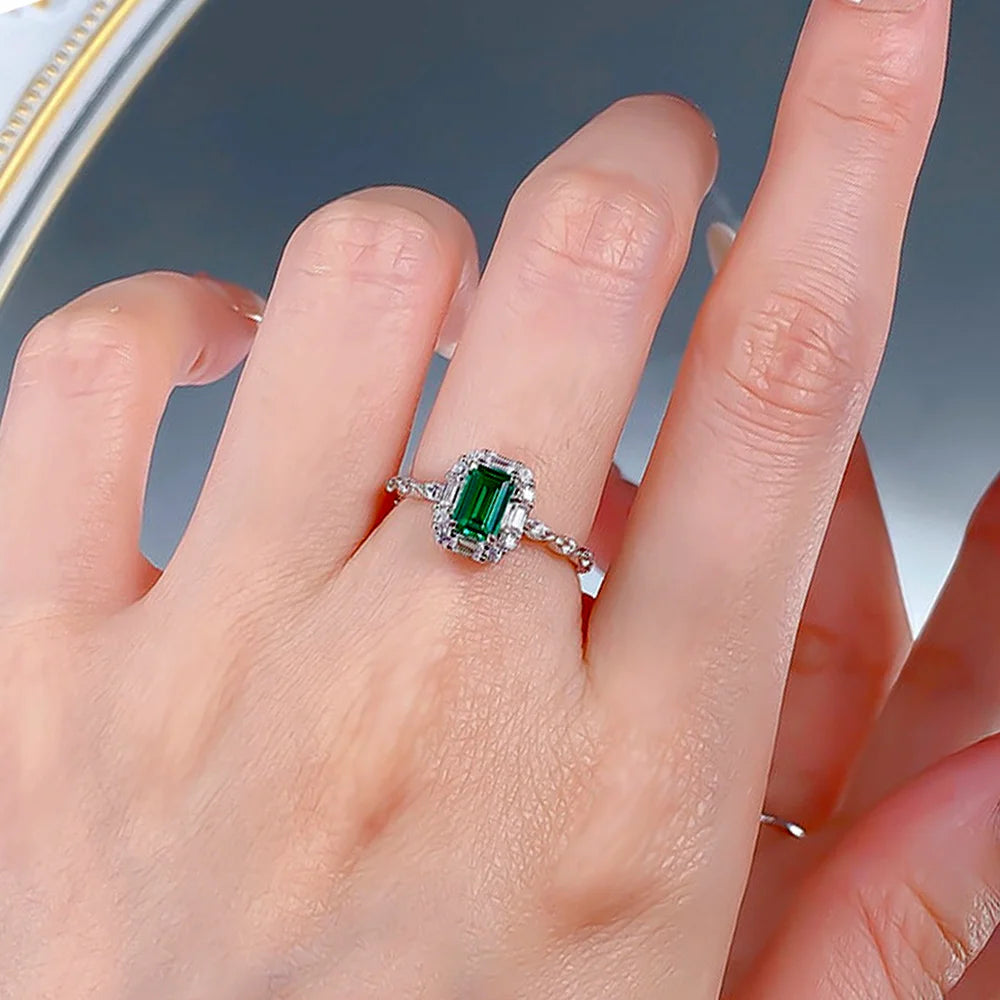 OEVAS 4*9mm Emerald Cut Zircon Ring 100% Sterling S925 Lab Diamond Wedding-losil