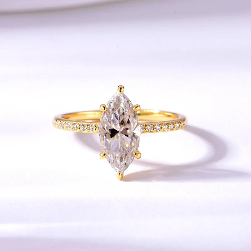 OEVAS 2ct D VVS1 Marquise Cut Moissanite Ring 100% S925 Silver Plate-losil