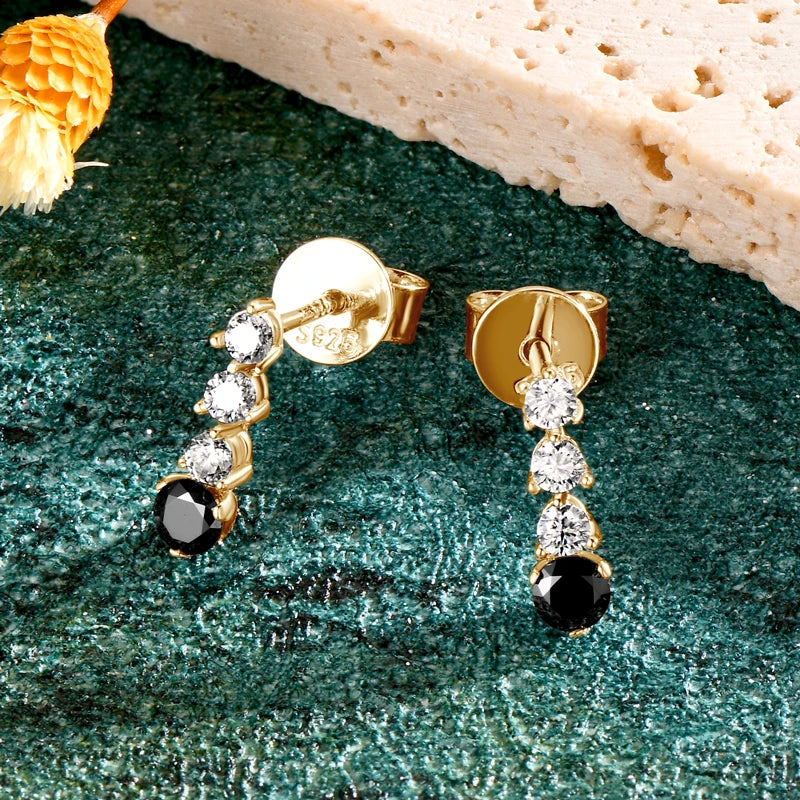 Anziw 2024 Trend 925 Silver Studs 3mm 2mm Black &White Moissanite Drop-losil