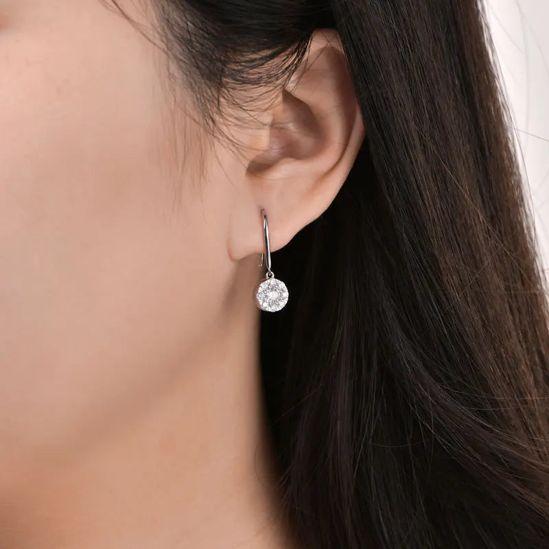 Anziw 925 Moissanite Drop Hook Earrings Sterling Silver for Women 4mm&2mm Lab-losil