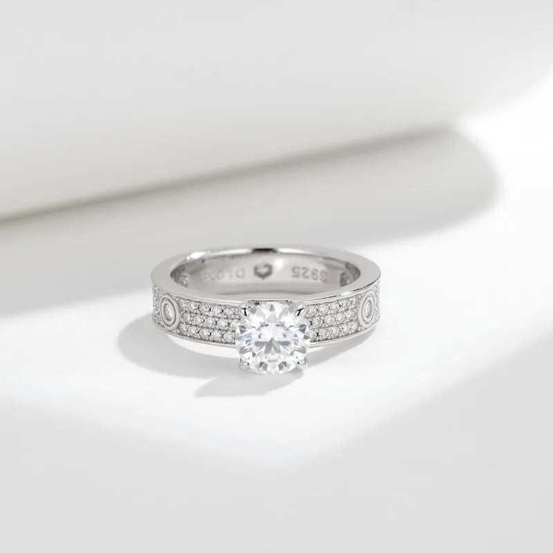 OEVAS 1CT Full Moissanite Rings Double Row S925 Sterling Silver plated 18K-losil