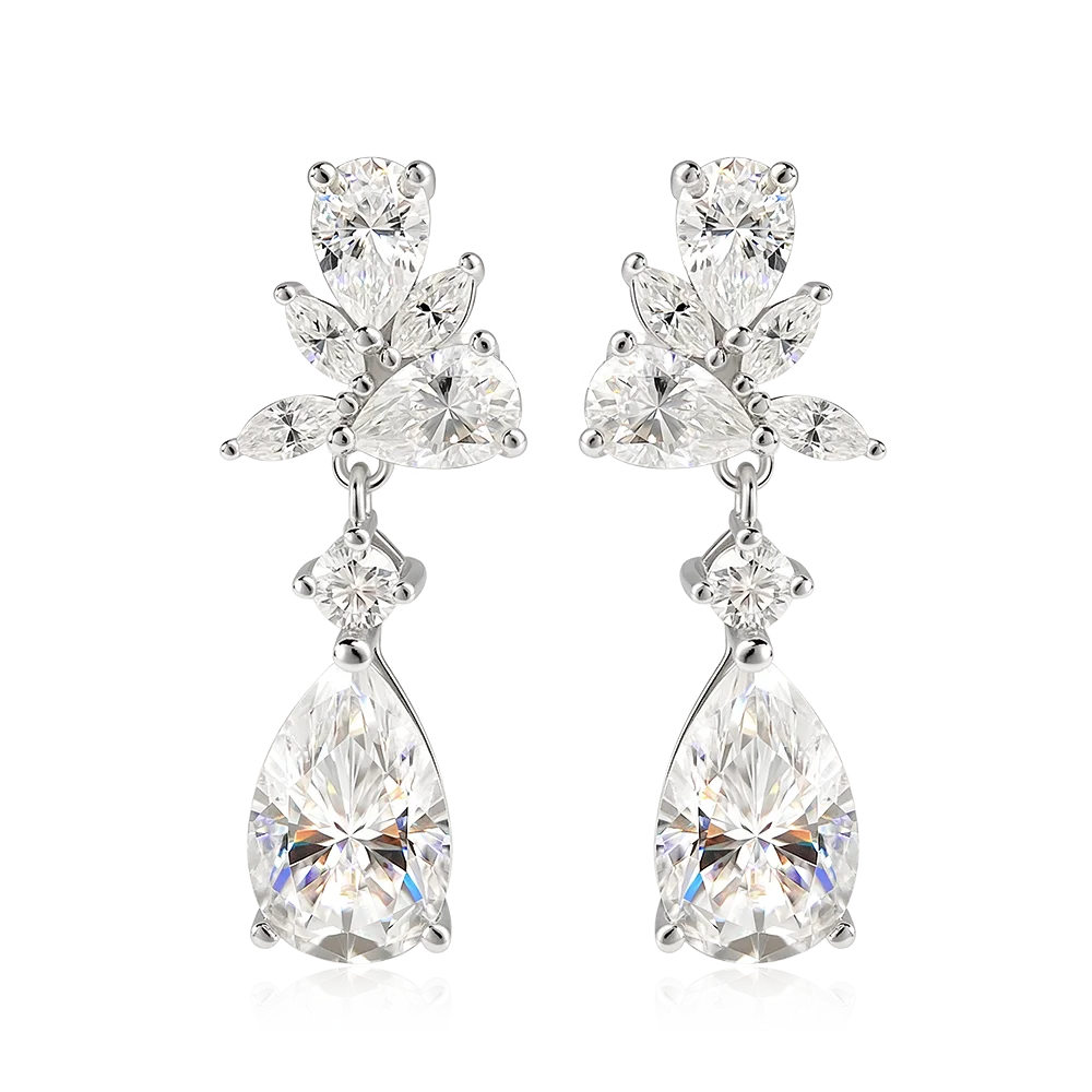 OEVAS 8.8cttw Pear Cut Full Moissanite Earrings for Women 100% S925 Silver-losil