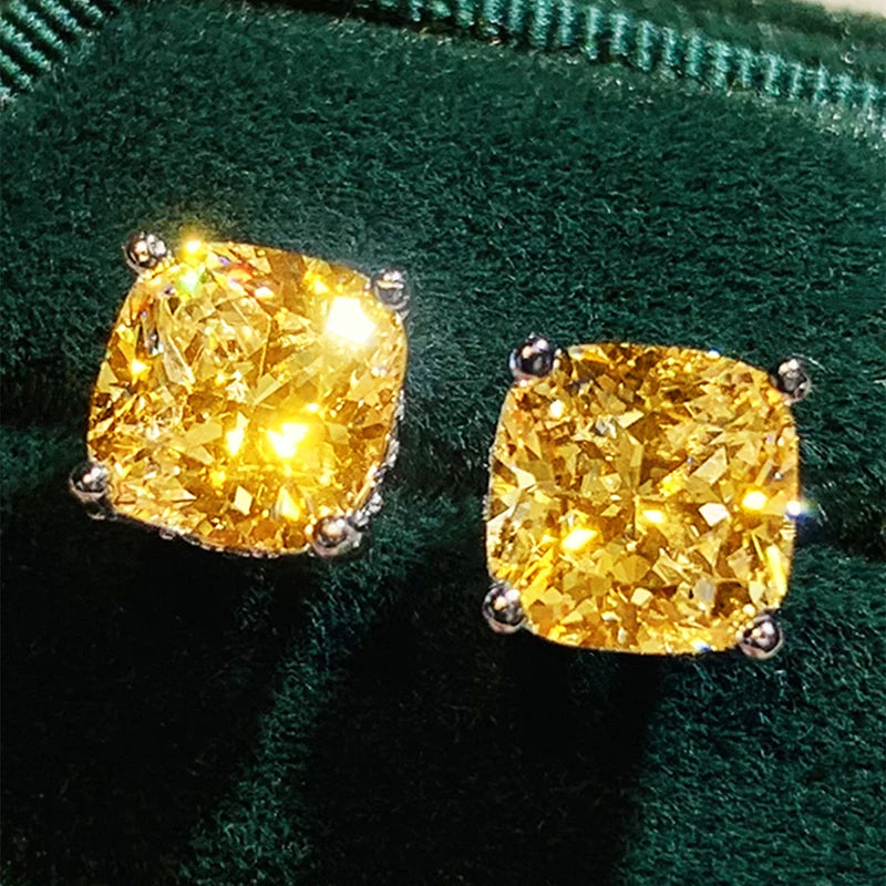 Huitan Cushion White/Pink/Yellow/Blue Cubic Zirconia Stud Earrings for Women Simple Elegant Female-losil