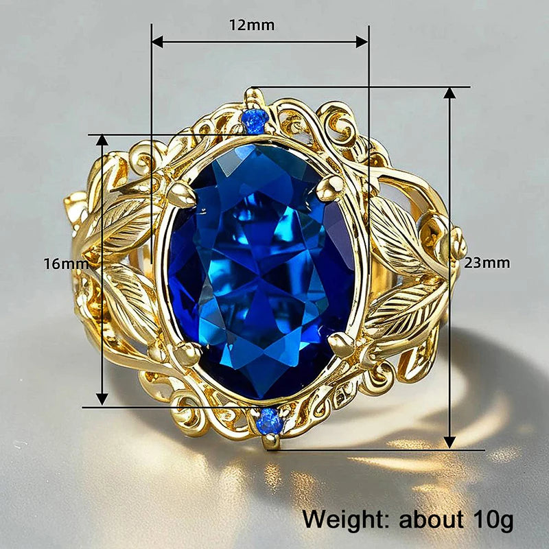 Huitan Creative Blue Cubic Zirconia Rings for Women Stylish Noble Leaf Design-losil