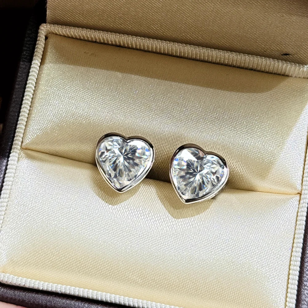 OEVAS 5mm Heart Cut Moissanite Bezel Earrings for Women 100% S925 Silver-losil