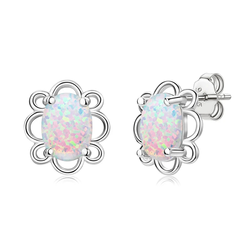 Fresh Opal Drop Stud Earrings for Women 925 Sterling Silver Curved Bar-losil