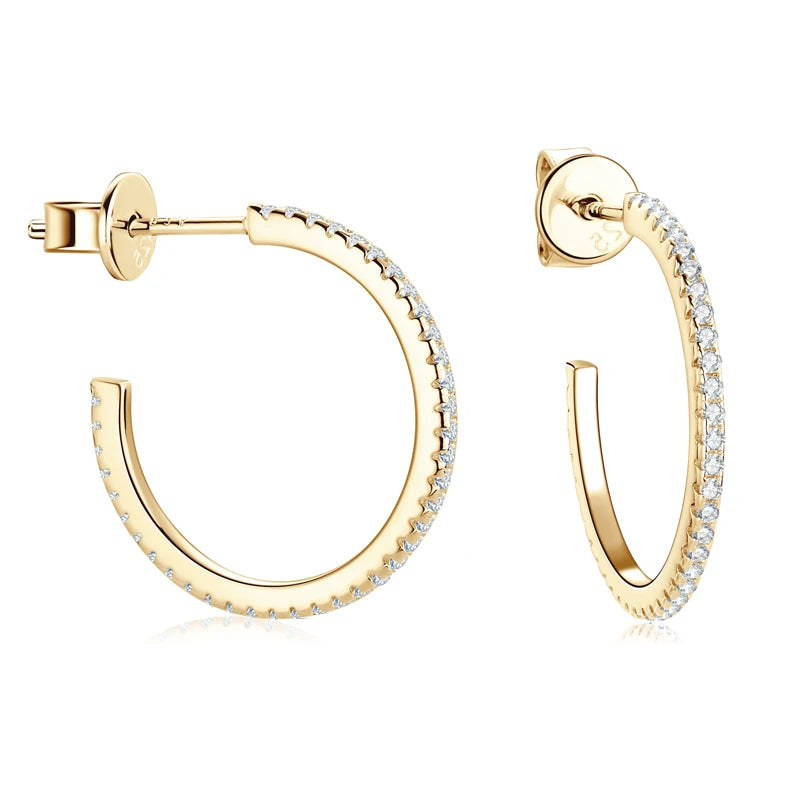 Anziw C Shape Open Circle Stud Earrings Moissanite Hoop Drop Piercing Earrings-losil