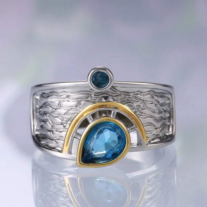 Huitan Drop Shipping Ethnic Women Rings Personality Design with Water Drop Stone-losil